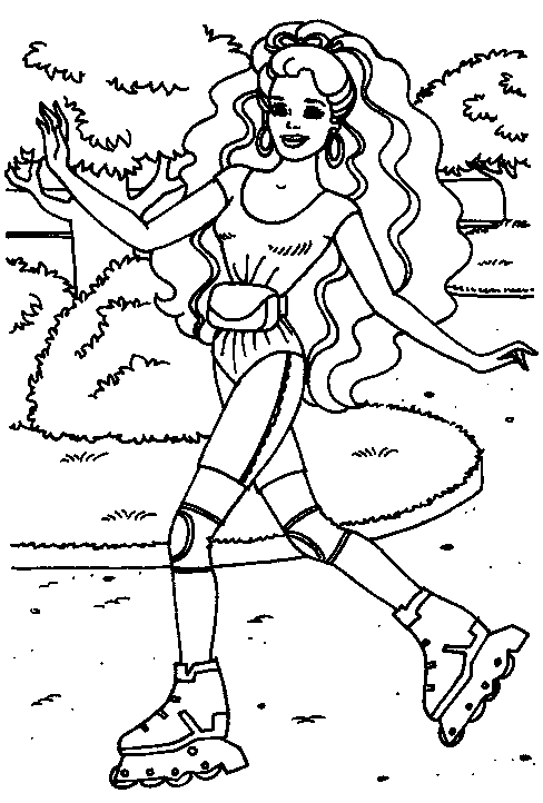 Printable Barbie roller blading Coloring Pages for girls